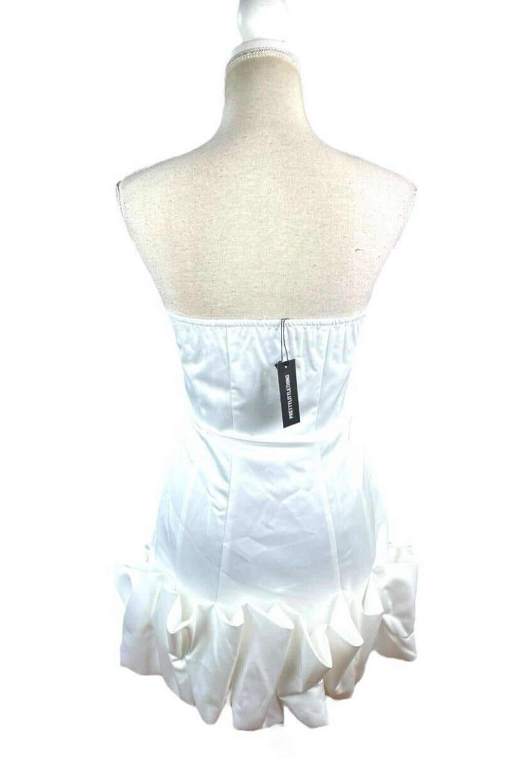 Pretty Little Thing Satin Mini Dress Women’s UK Size 8 Bubble Hem White Cocktail