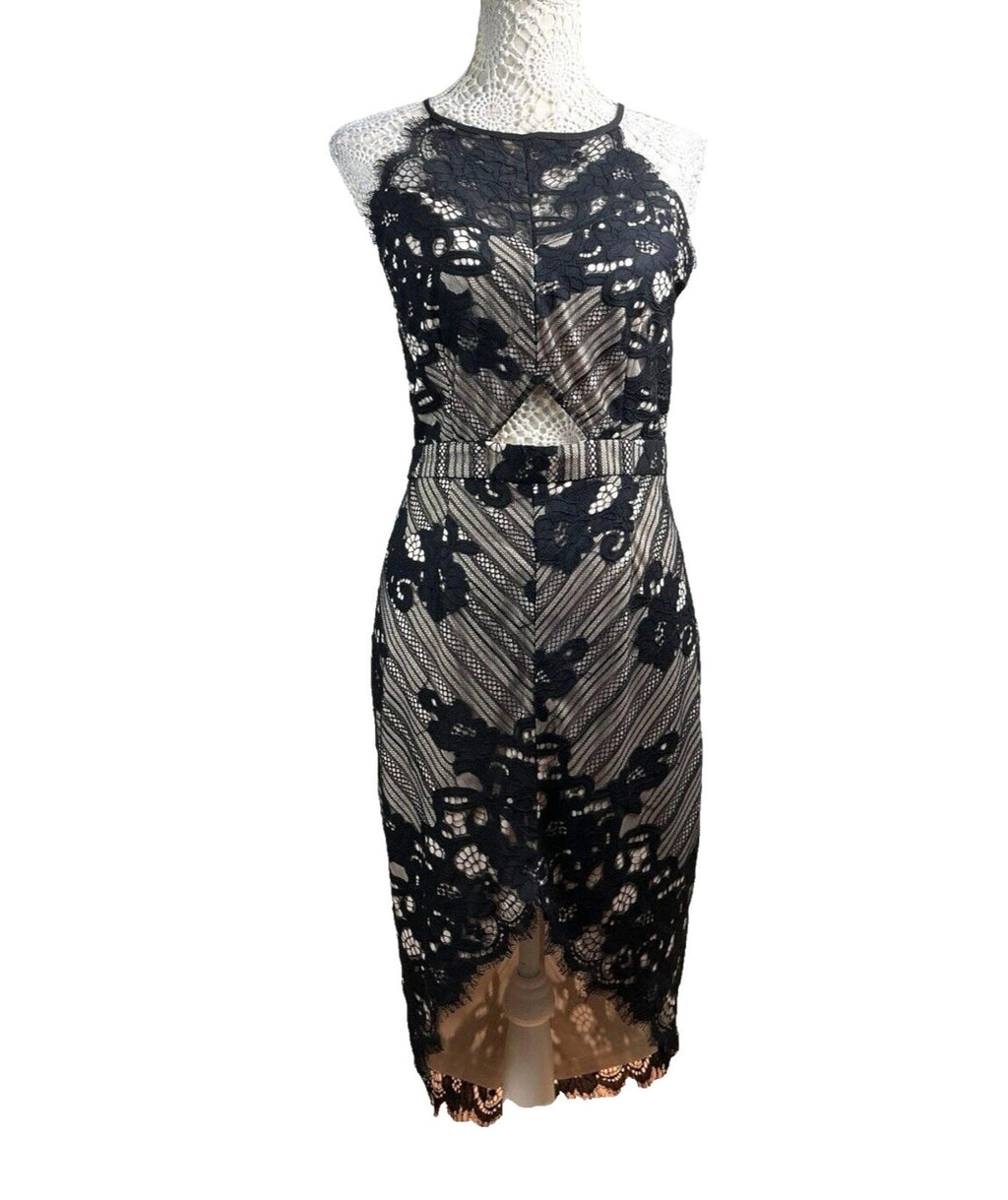 Missguided Midi Dress Lace Black & Nude Women’s UK Size 12
