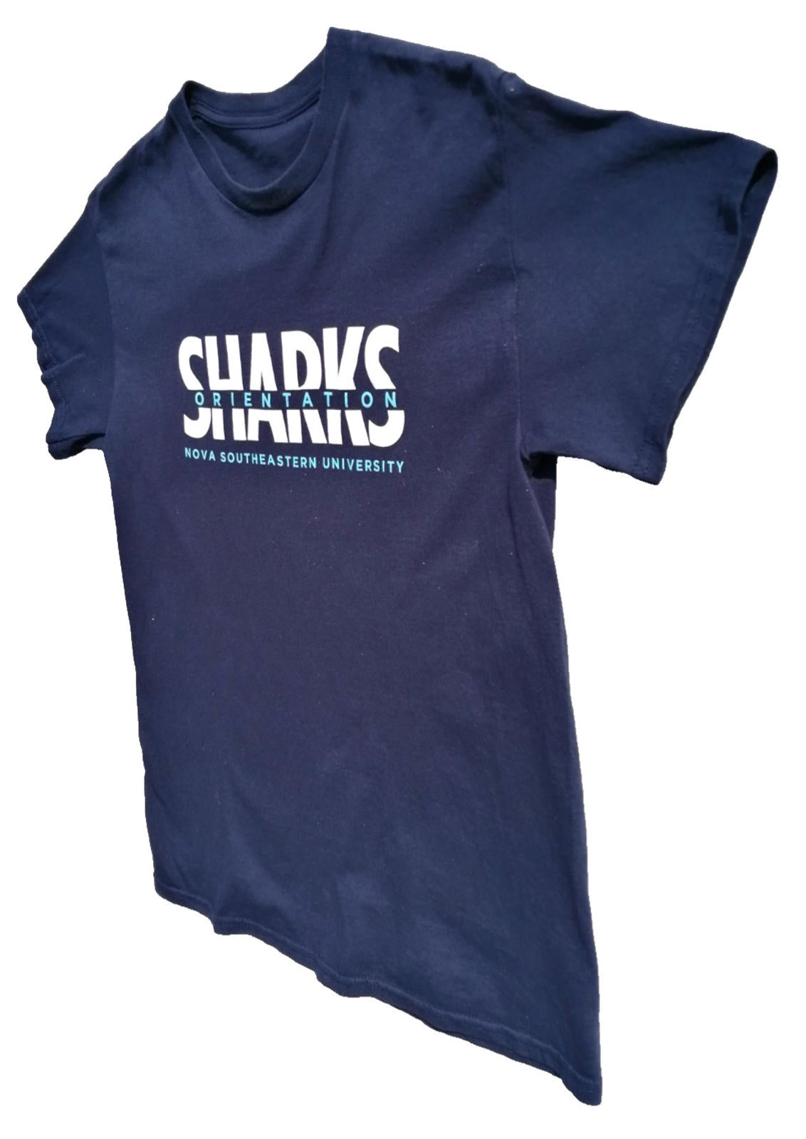 Sharks Uni Graphic Print T-Shirt Men's Size S  Navy Crew Neck 100% Cotton