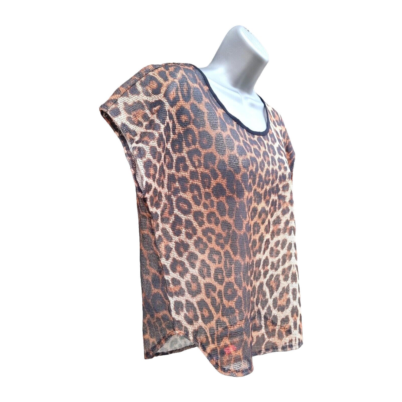 Leopard Print Mesh T-Shirt Blouse Crop Top Women's UK Size 10 Dolman Sleeve