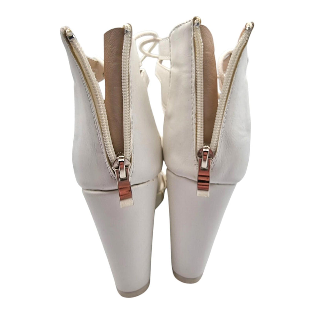 Aspirer Wedge Shoes Women's UK Size 7 Ankle Strap White Lace Up Faux Leather