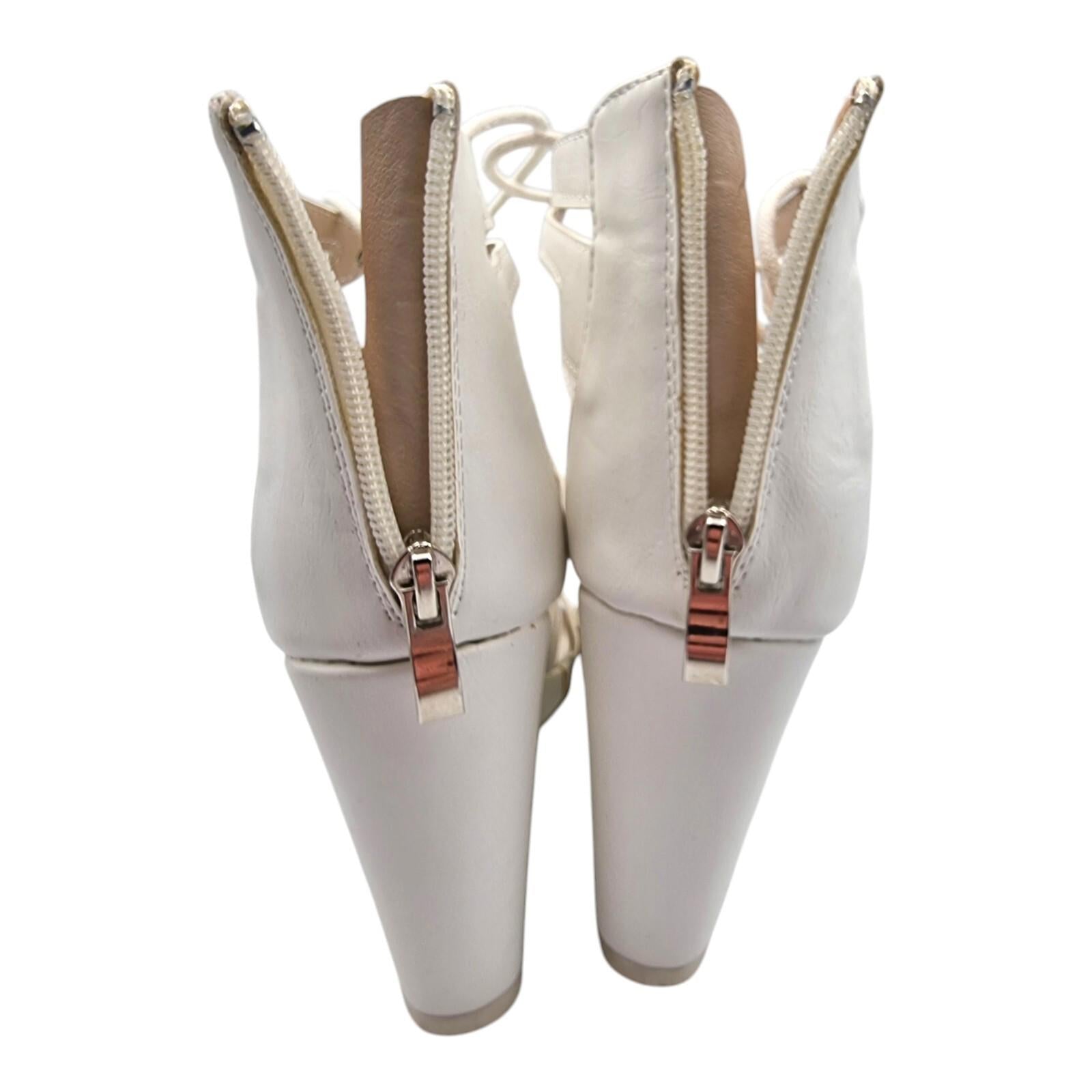 Aspirer Wedge Shoes Women's UK Size 7 Ankle Strap White Lace Up Faux Leather