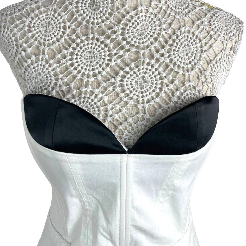 Bodycon Mini Dress Women's UK Size 8 White Denim Strapless Padded Sweetheart