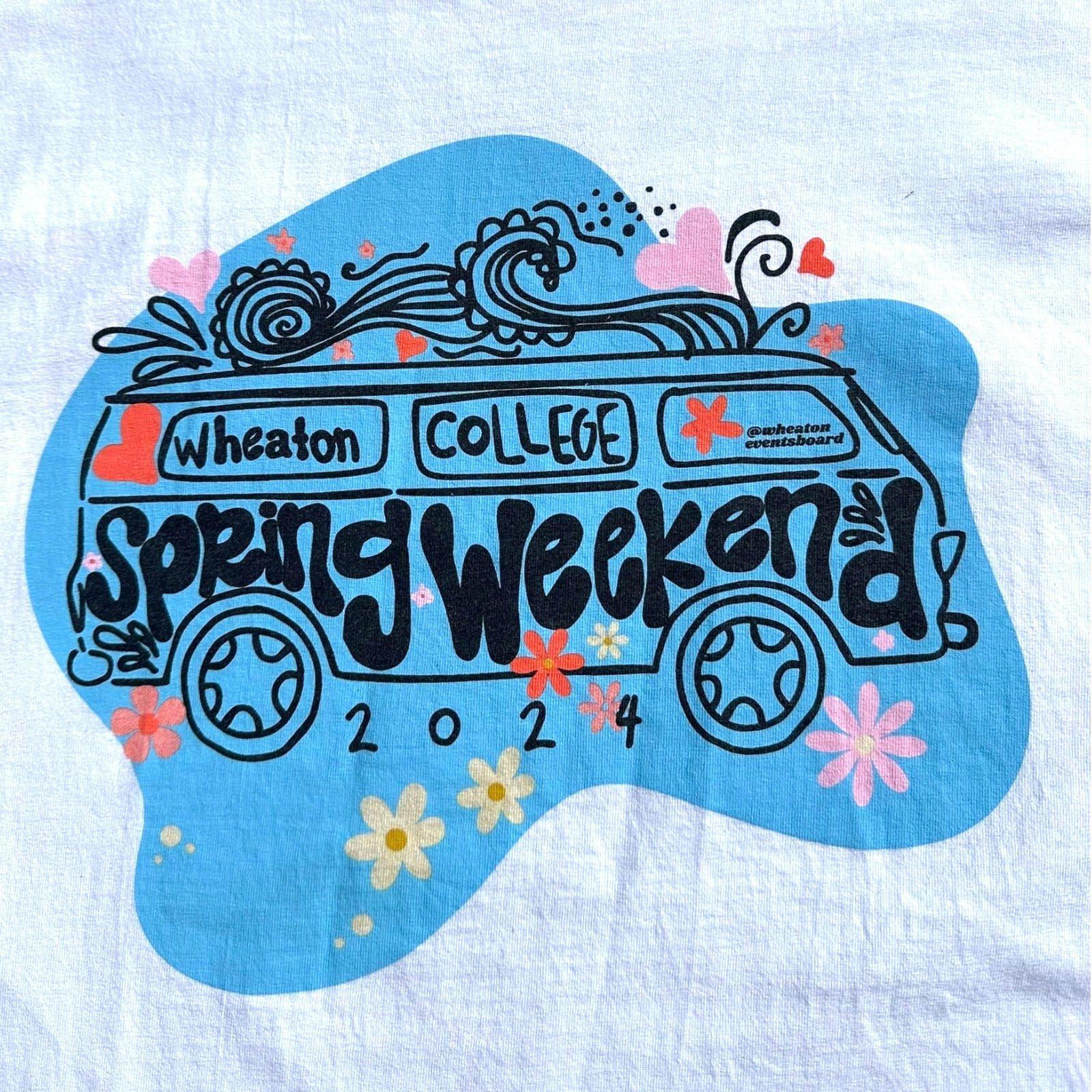 Spring Weekend T-Shirt Women's UK Size L White Graphic Print USA Wheaton College