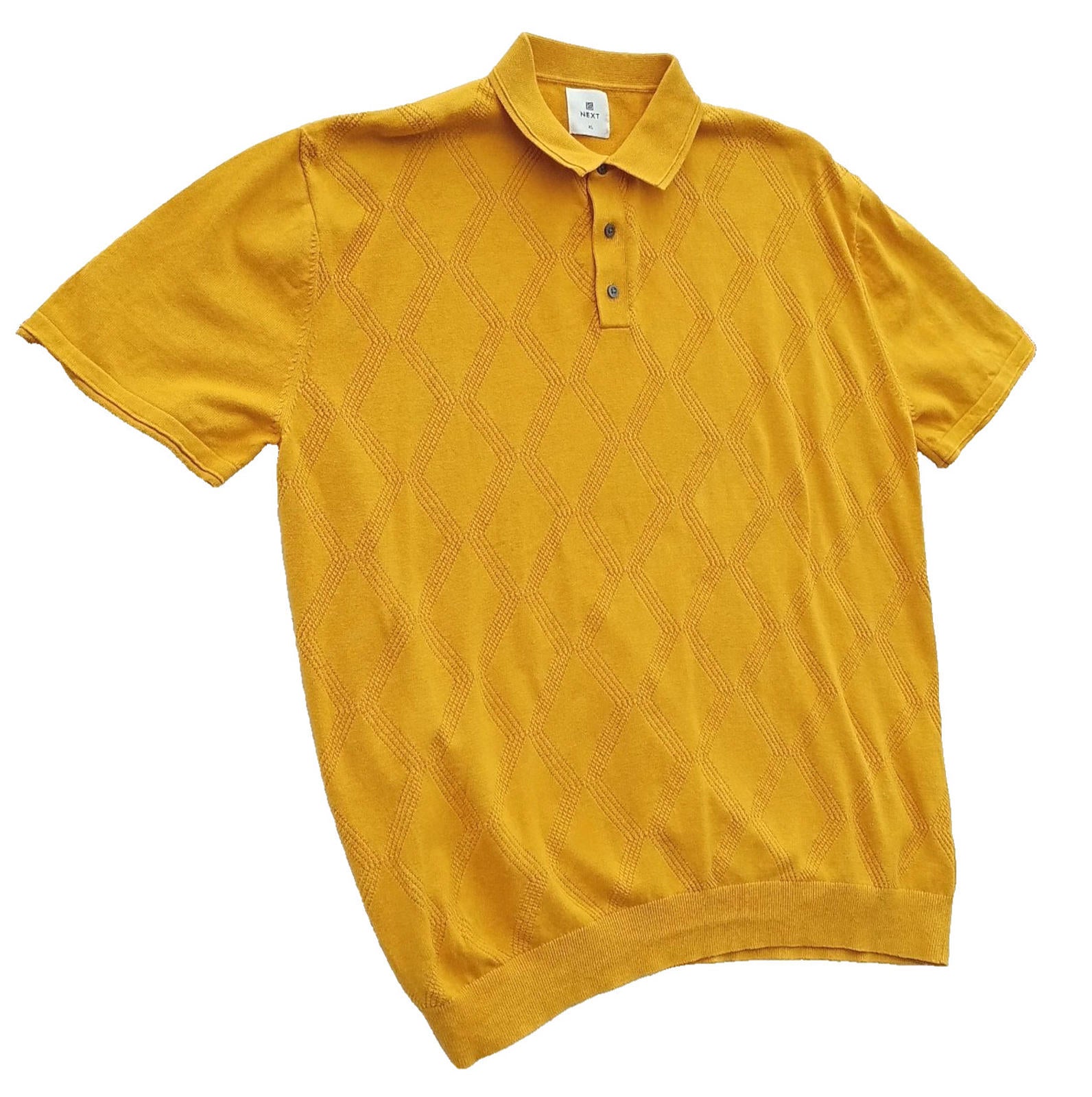 Next Knit Polo Shirt Men's UK Size XL Yellow Short Sleeve 100% Cotton Summer
