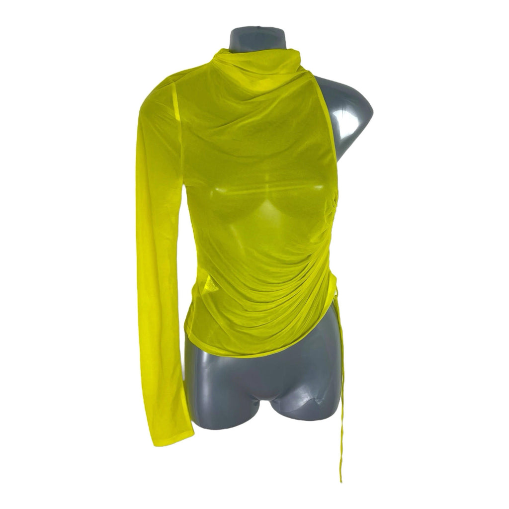 Topshop Bright Yellow Chiffon Top One Sleeve Sheer Women’s UK Size 8-10