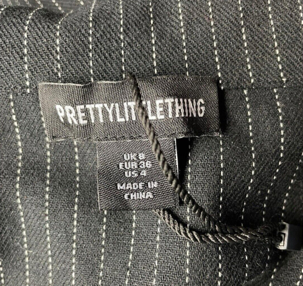 Pretty Little Thing Blazer Jacket Black Stripe Shoulder Pads Women’s UK Size 14