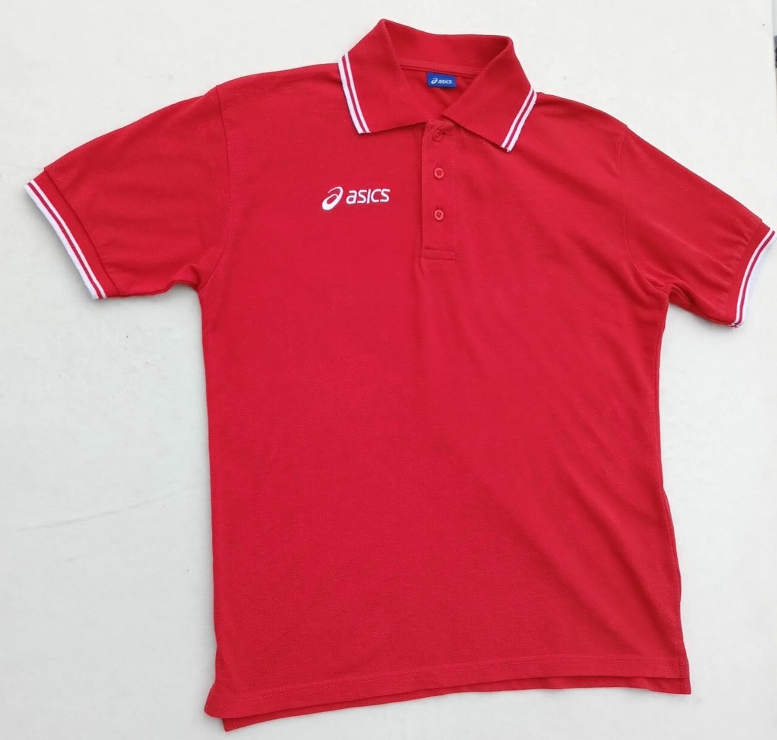 Asics Polo Shirt Men's UK Size S Red Short Sleeve Embroided Logo Cotton Blend