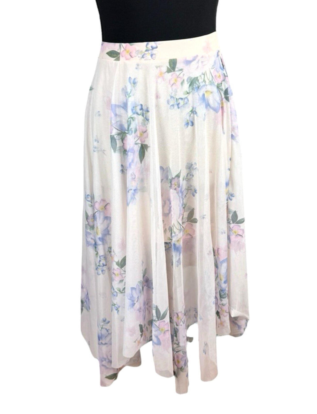 New Look Chiffon Midi Skirt Women’s UK Size 8 Elastic Waist Lined Floral Pastel