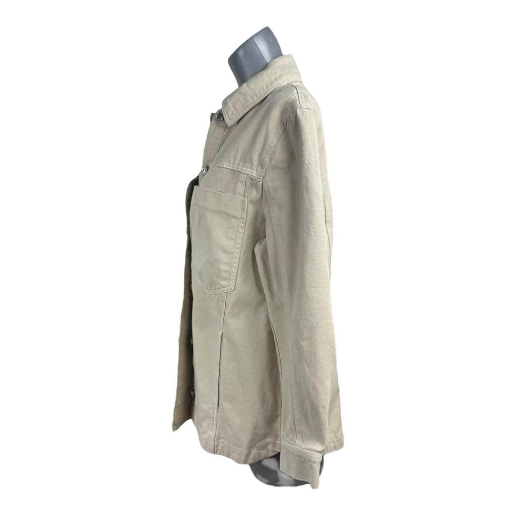Zara Denim Jacket Oversized Collared Women’s UK Size XS Beige Button Front