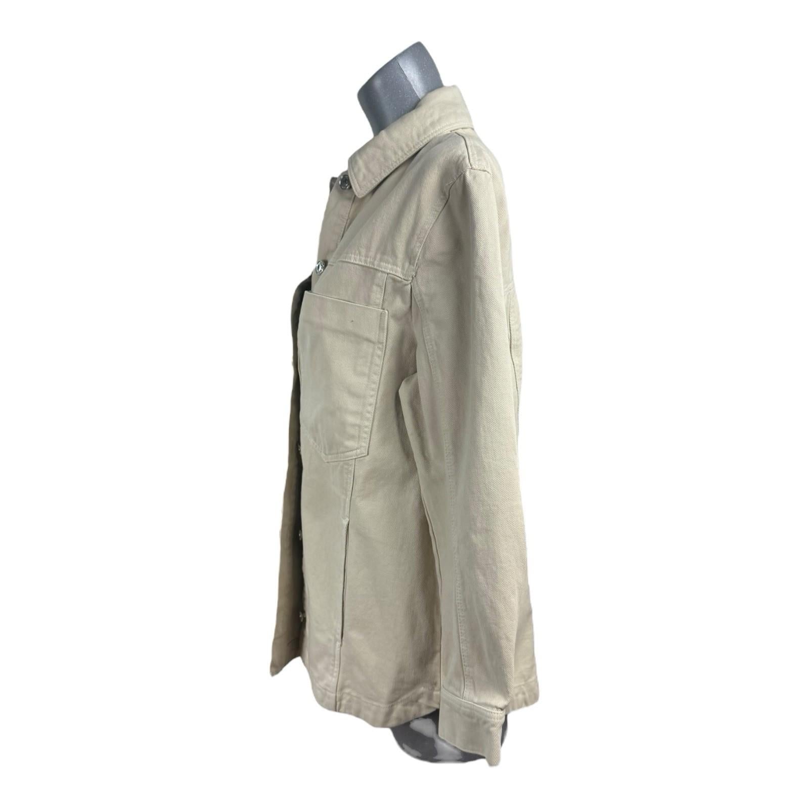 Zara Denim Jacket Oversized Collared Women’s UK Size XS Beige Button Front