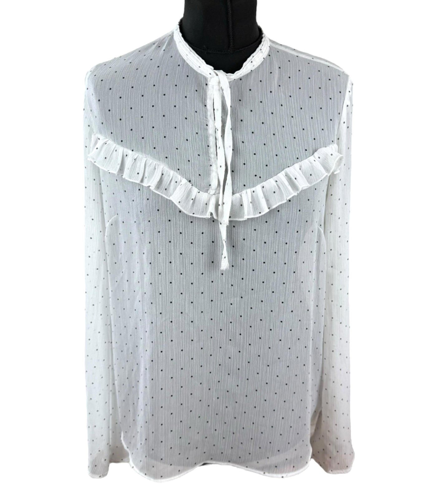 Limited Edition White Chiffon Blouse Polka Dot Tie Neck Women’s UK Size 12