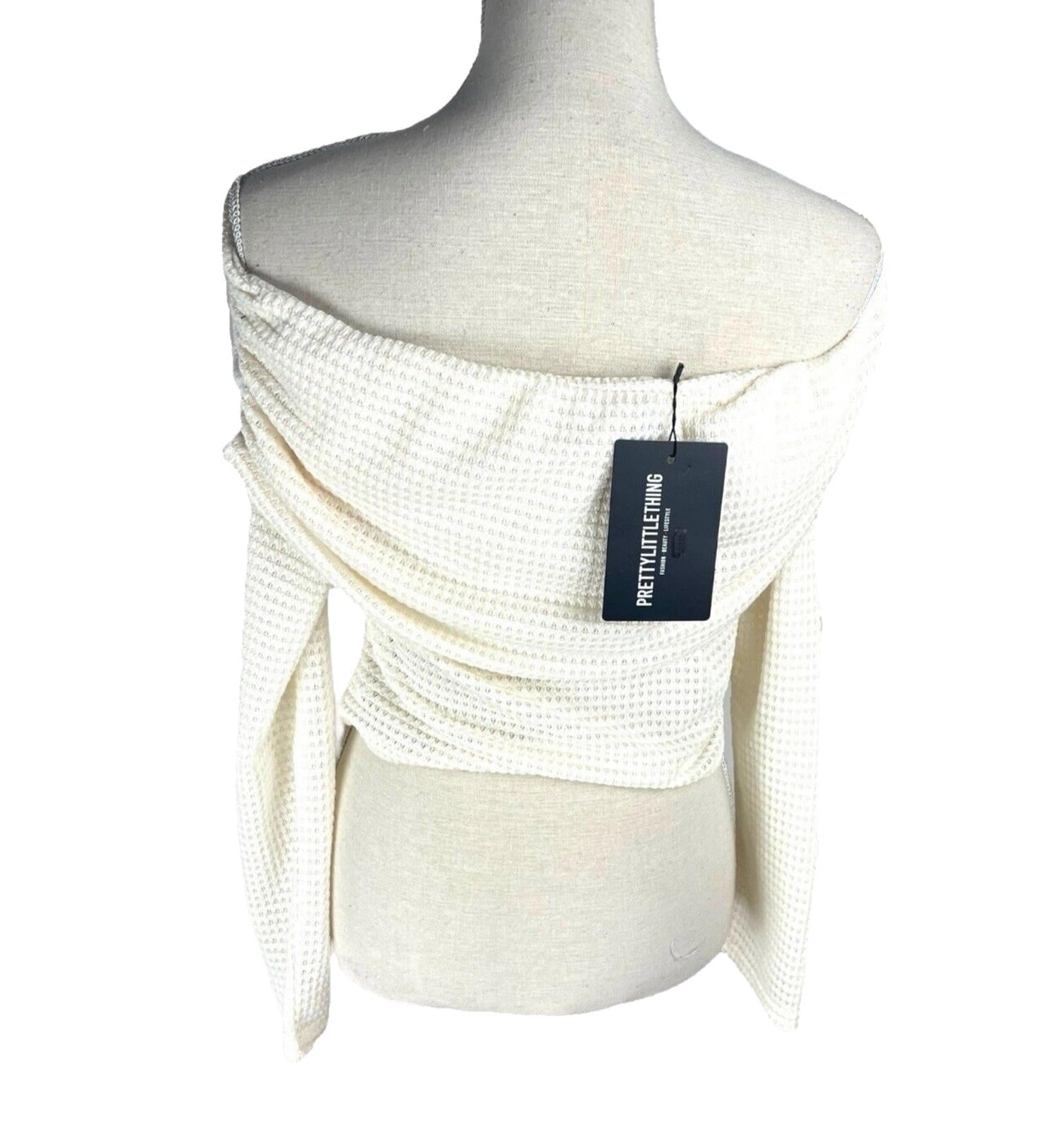 Pretty Little Thing Crop Top Cream Off Shoulder Textured Women’s UK Size 16