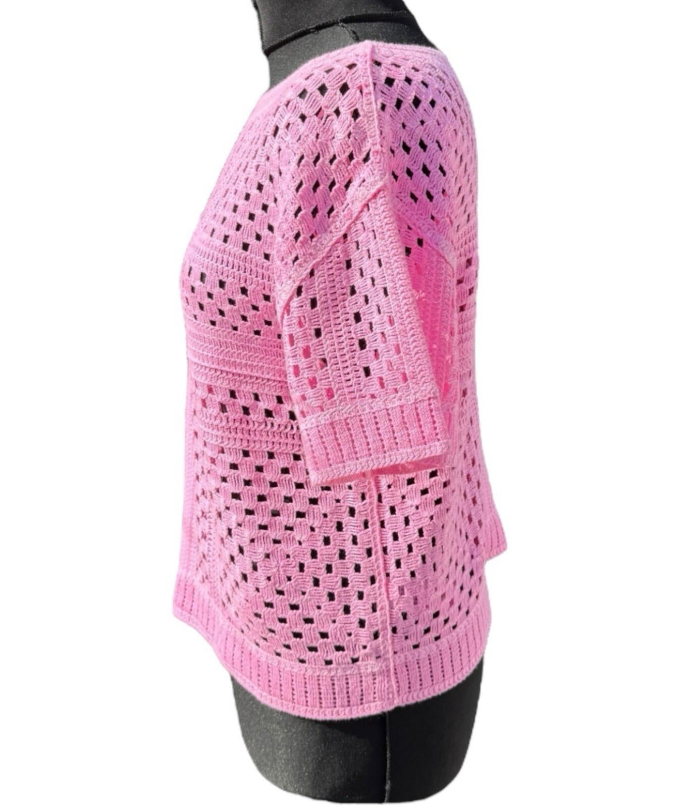 Next Neon Pink Jumper Perforated Hole Design Short Sleeve Women’s UK Size S