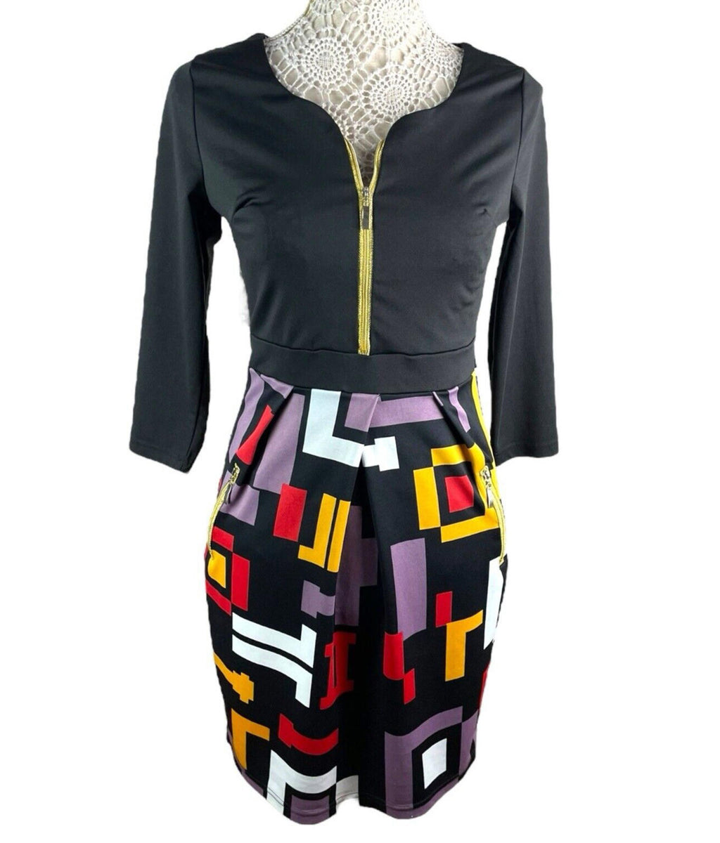 Miusol Retro Look Mini Dress Long Sleeve Zip Front Women’s UK Size M