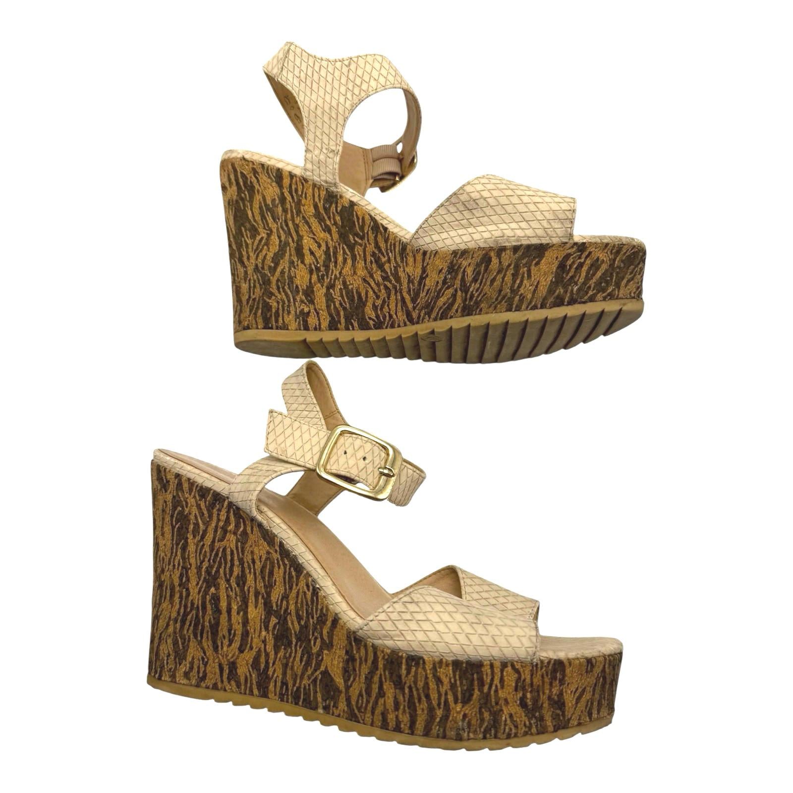 Graceland Wedge Sandals Open Toe Beige Faux Leather Women’s UK Size 5