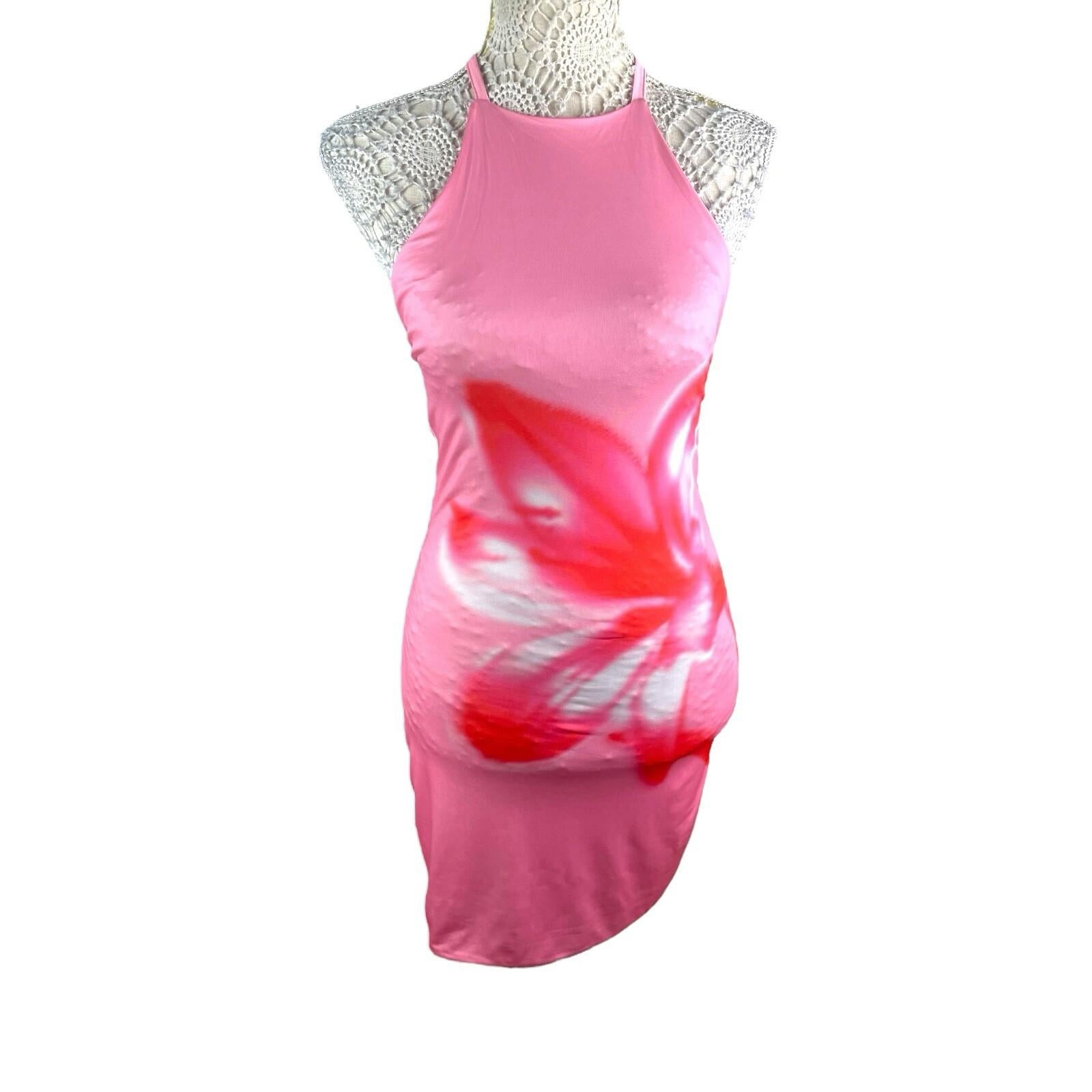 Pink Floral Mini Dress Halter Neck Backless Women’s UK Size 8