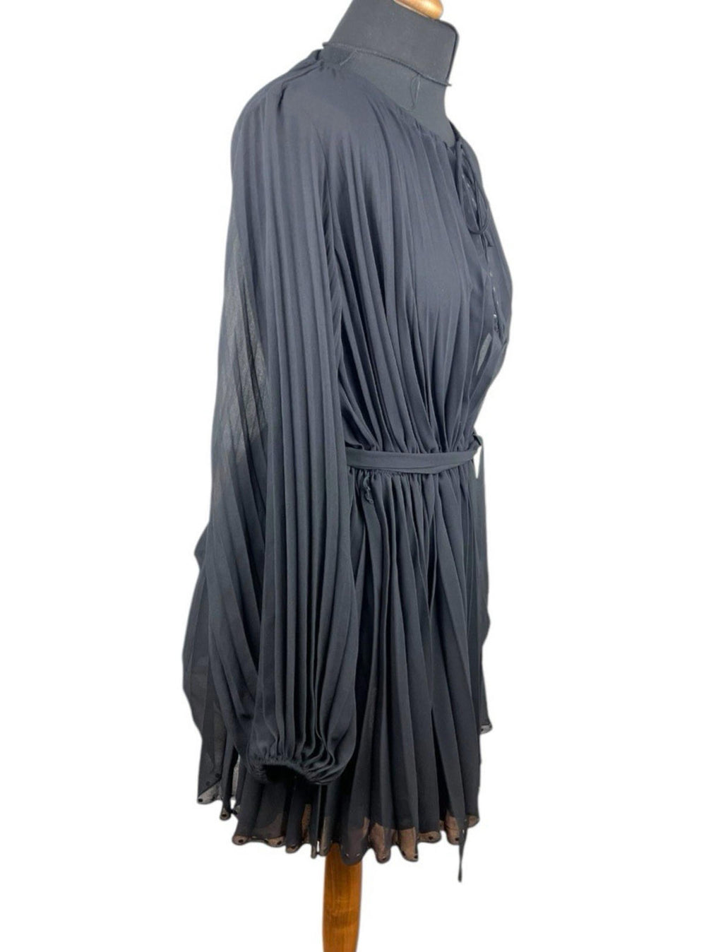 Zara Black Pleated Chiffon Dress Knee Length Women’s UK Size M