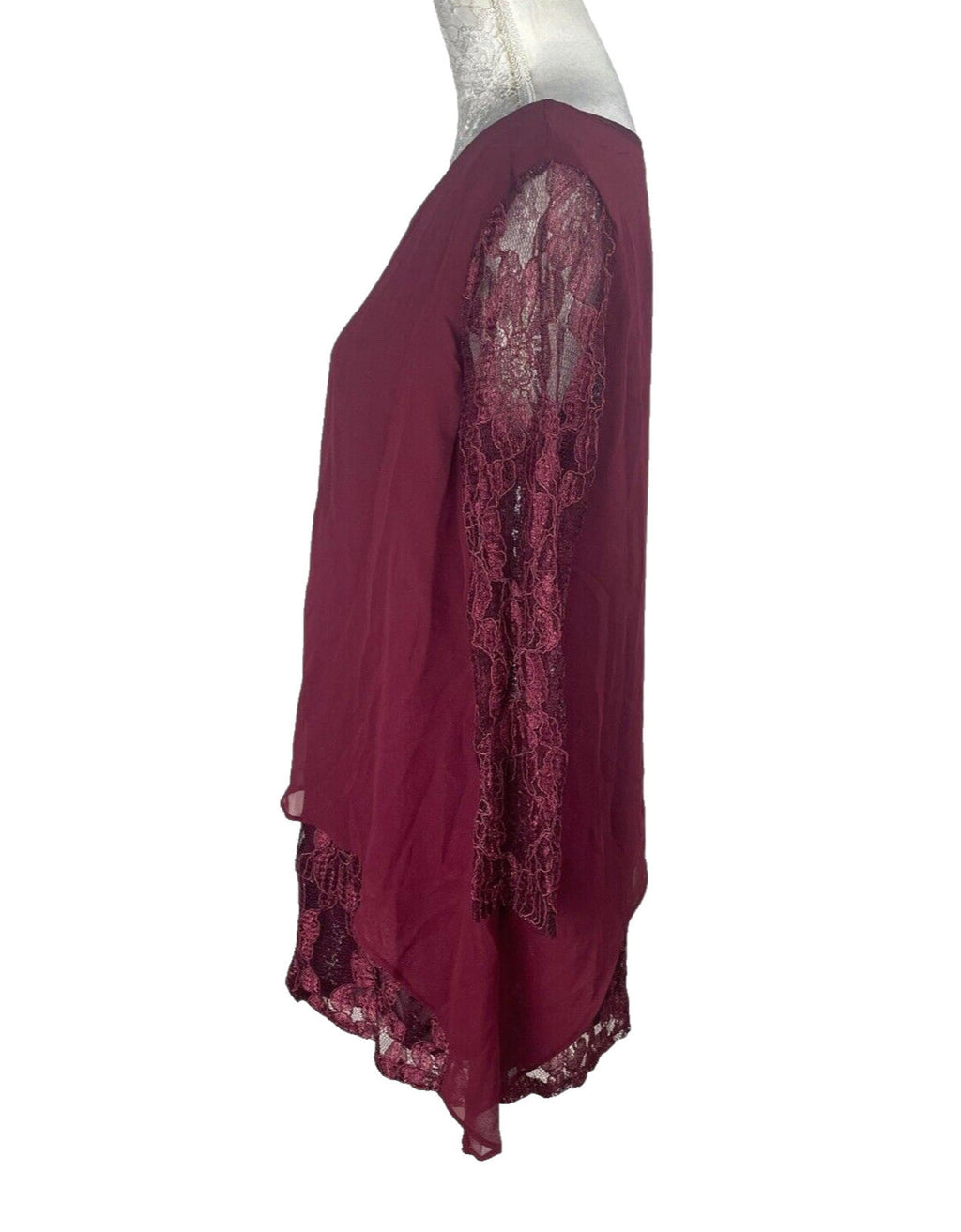 Floryday Burgandy Lace Tiered Top Women's UK Size M (8-10)