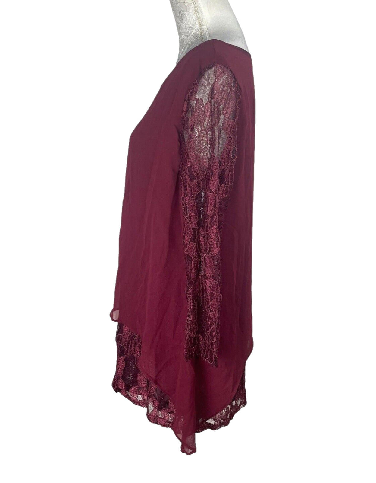 Floryday Burgandy Lace Tiered Top Women's UK Size M (8-10)