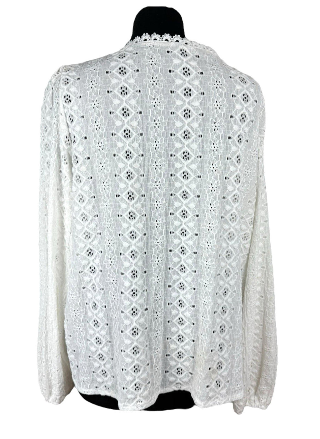 Shein Lace Cardigan Blouse Women’s UK Size XL White Pearl Button V-Neck Crochet