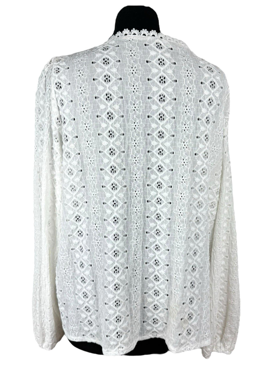 Shein Lace Cardigan Blouse Women’s UK Size XL White Pearl Button V-Neck Crochet