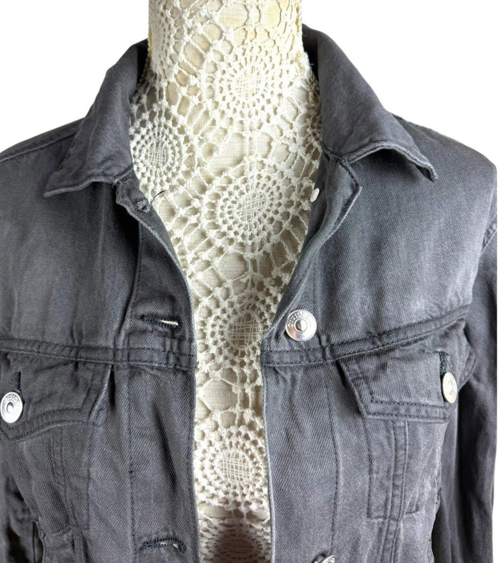 Divided Grey Denim Jacket Collared Pockets Grunge Relaxed Fit Women’s UK Size 6