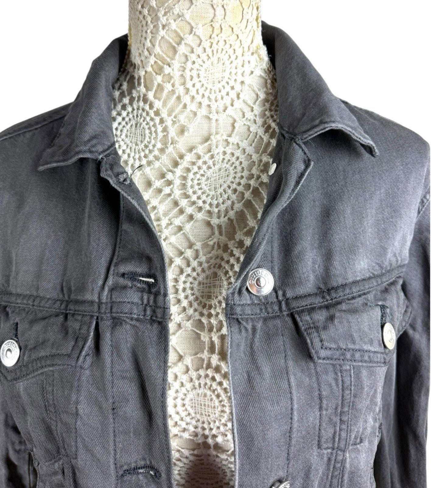 Divided Grey Denim Jacket Collared Pockets Grunge Relaxed Fit Women’s UK Size 6
