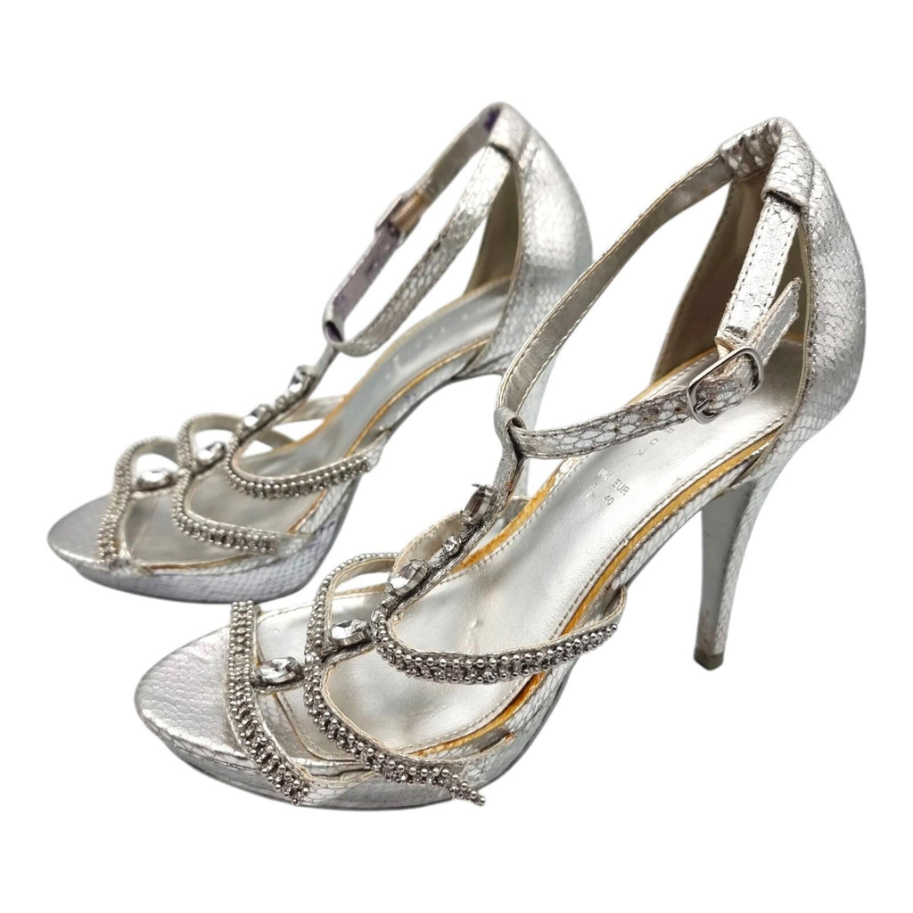 Shoe Box Silver Embellished High Heel Sandles Womens UK Size 7