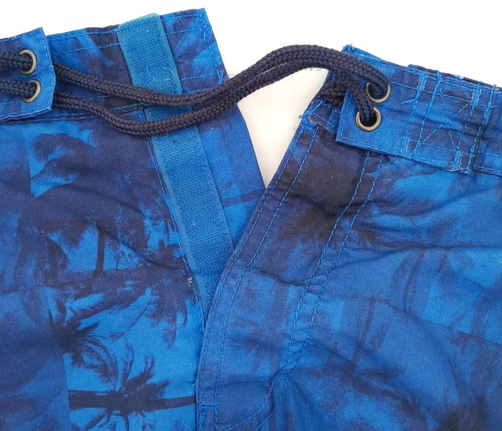 Palm Tree Swim Shorts Men's UK Size L Blue Pockets Drawstring Hawaiian Print