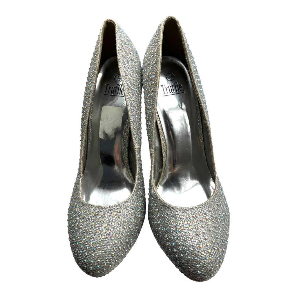 Truffle Silver Rhinestone Shoes Round Toe Stiletto Sparkle Women’s UK Size 6