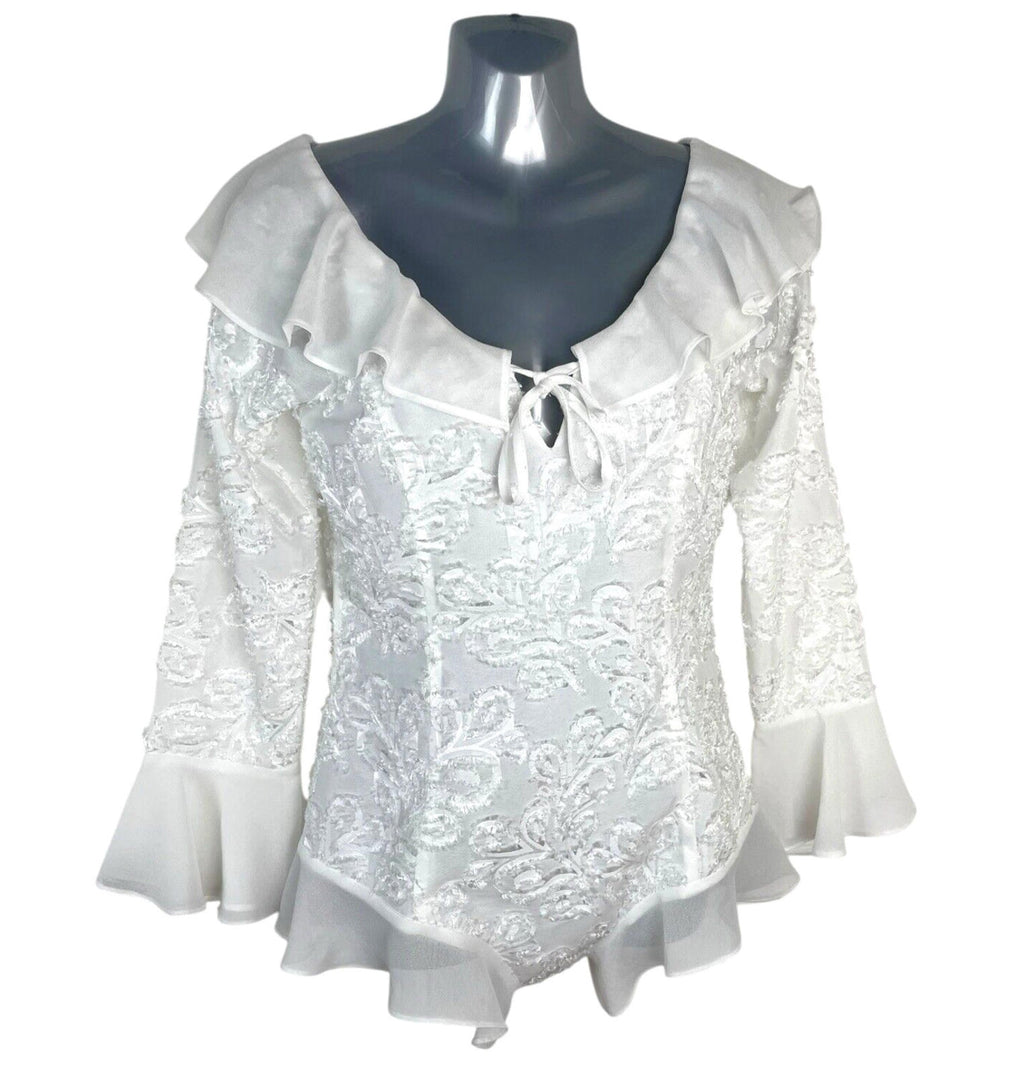 China Base White Frill Textured Blouse Top Women’s UK Size 8