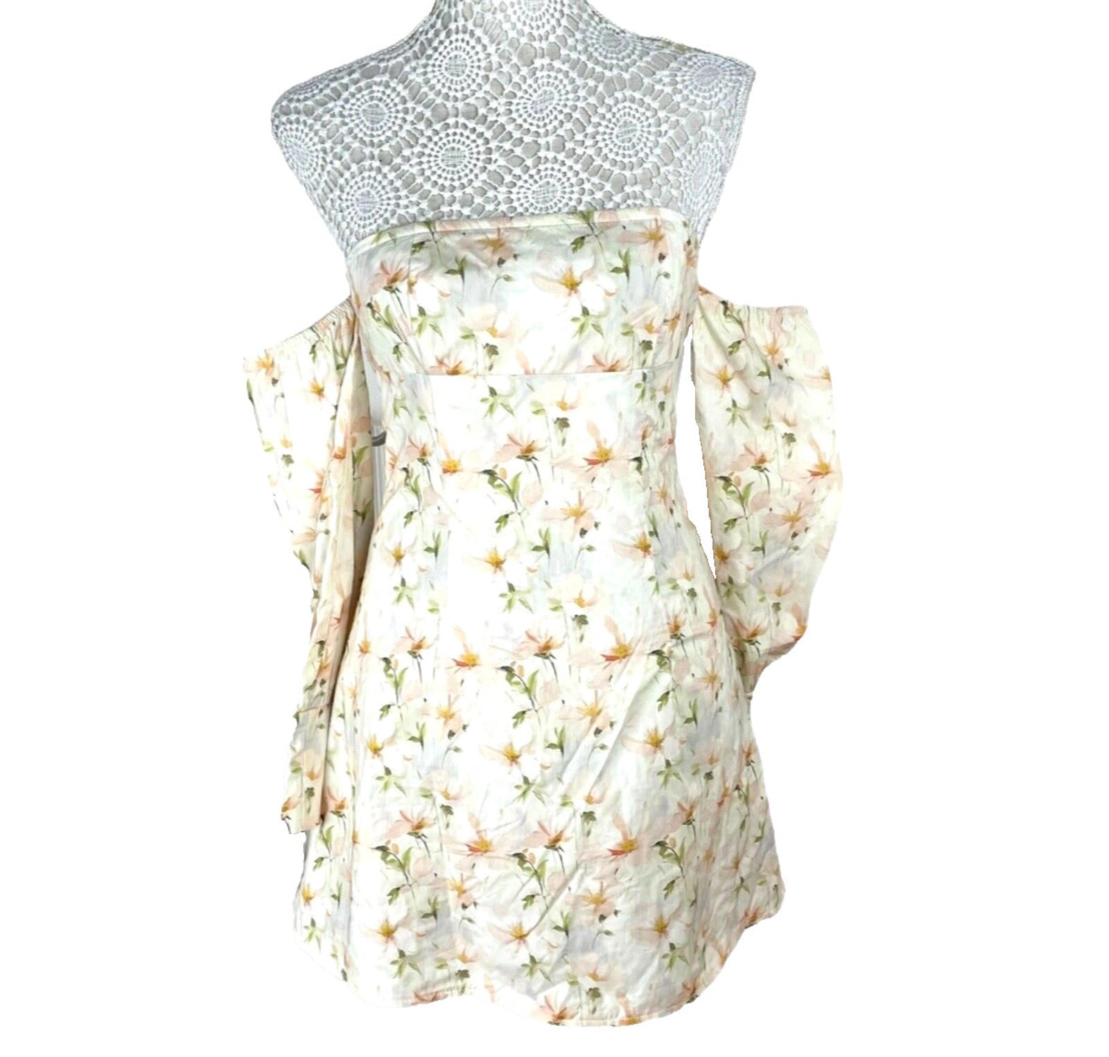 Pretty Little Thing Mini Dress Floral Off Shoulder Women's UK Size 8