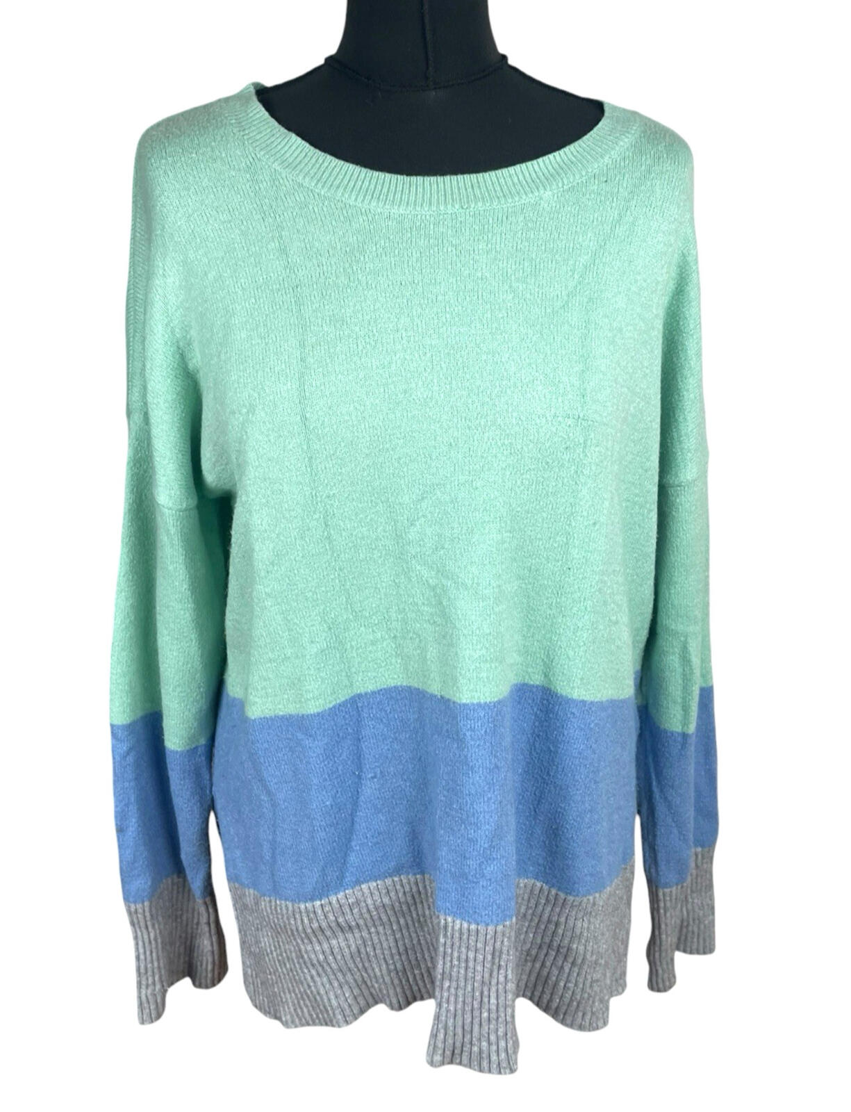 Oasis Knit Jumper Women’s UK Size L Colour Block Side Slit Green Blue