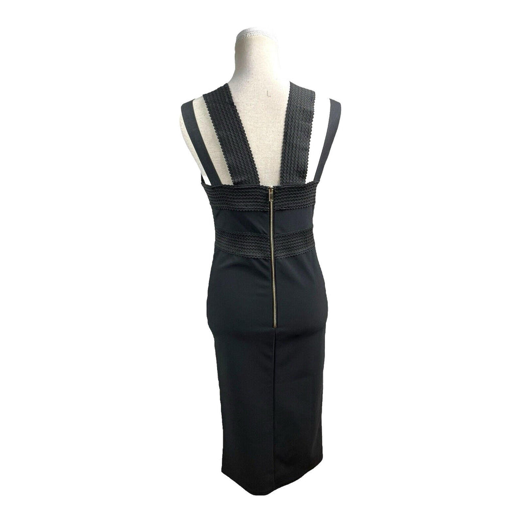 River Island Midi Dress Black Mesh Panel Waist Women’s UK Size 12