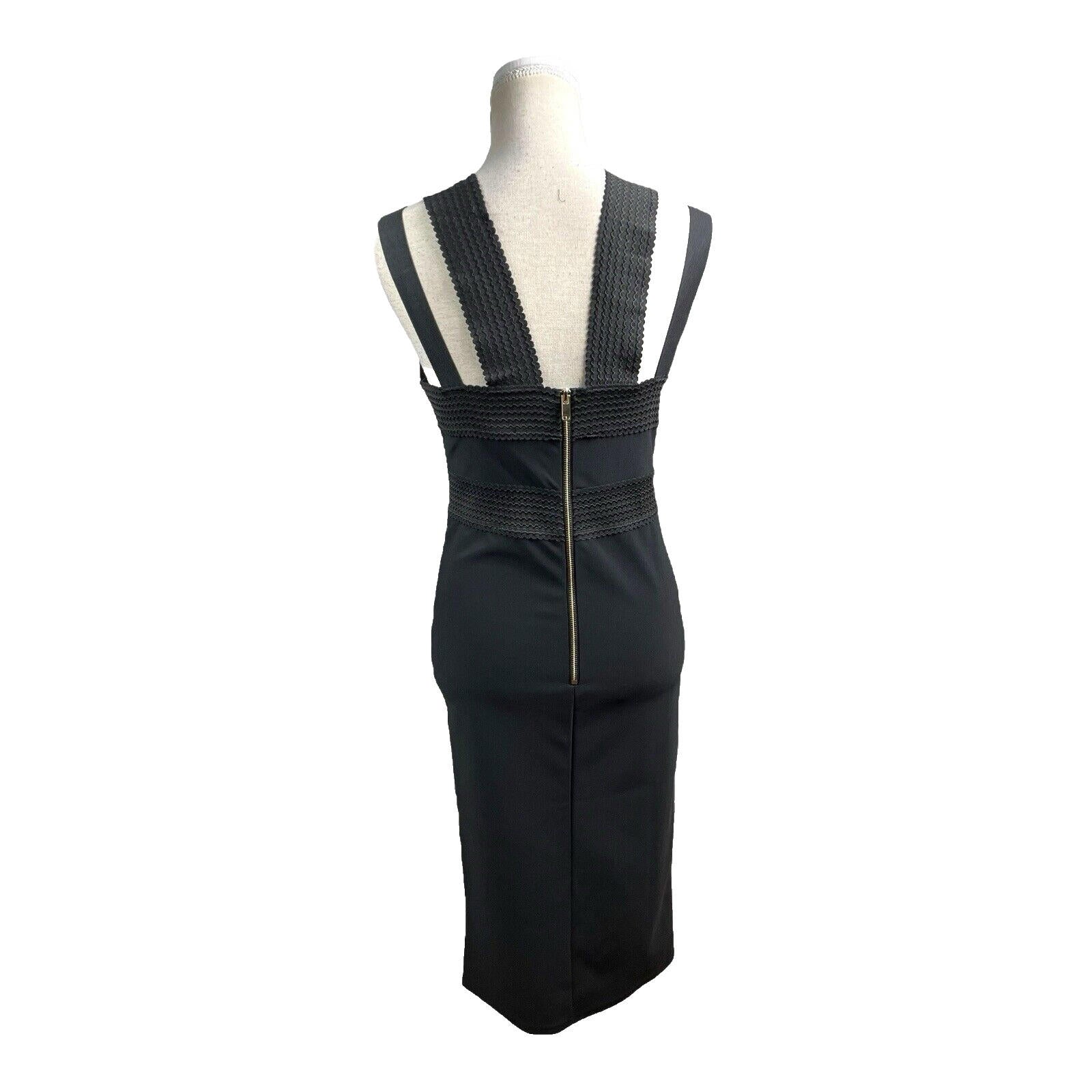 River Island Midi Dress Black Mesh Panel Waist Women’s UK Size 12