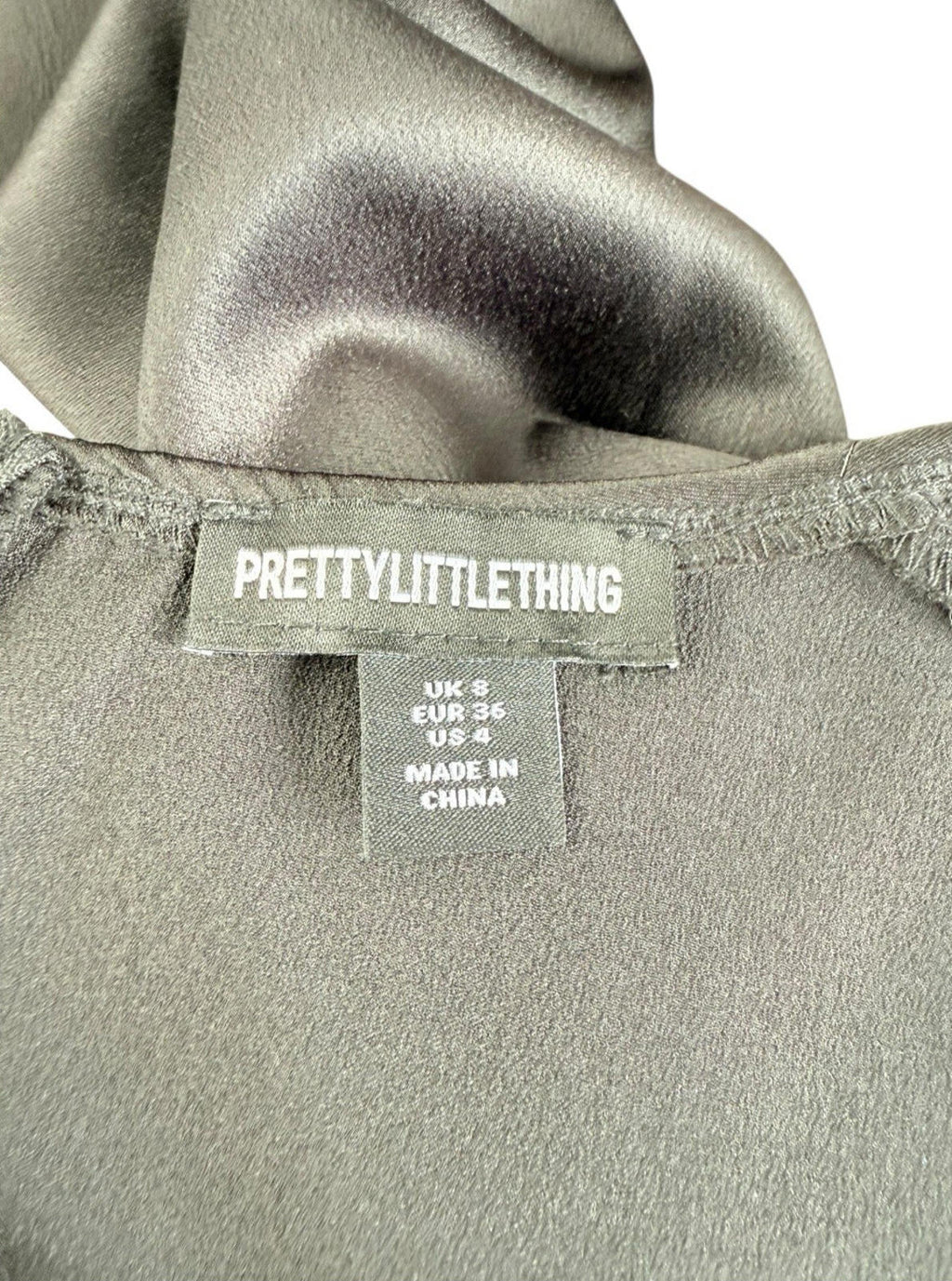 Pretty Little Thing Black Satin Croptop Puffball Sleeve Women’s UK Size 8