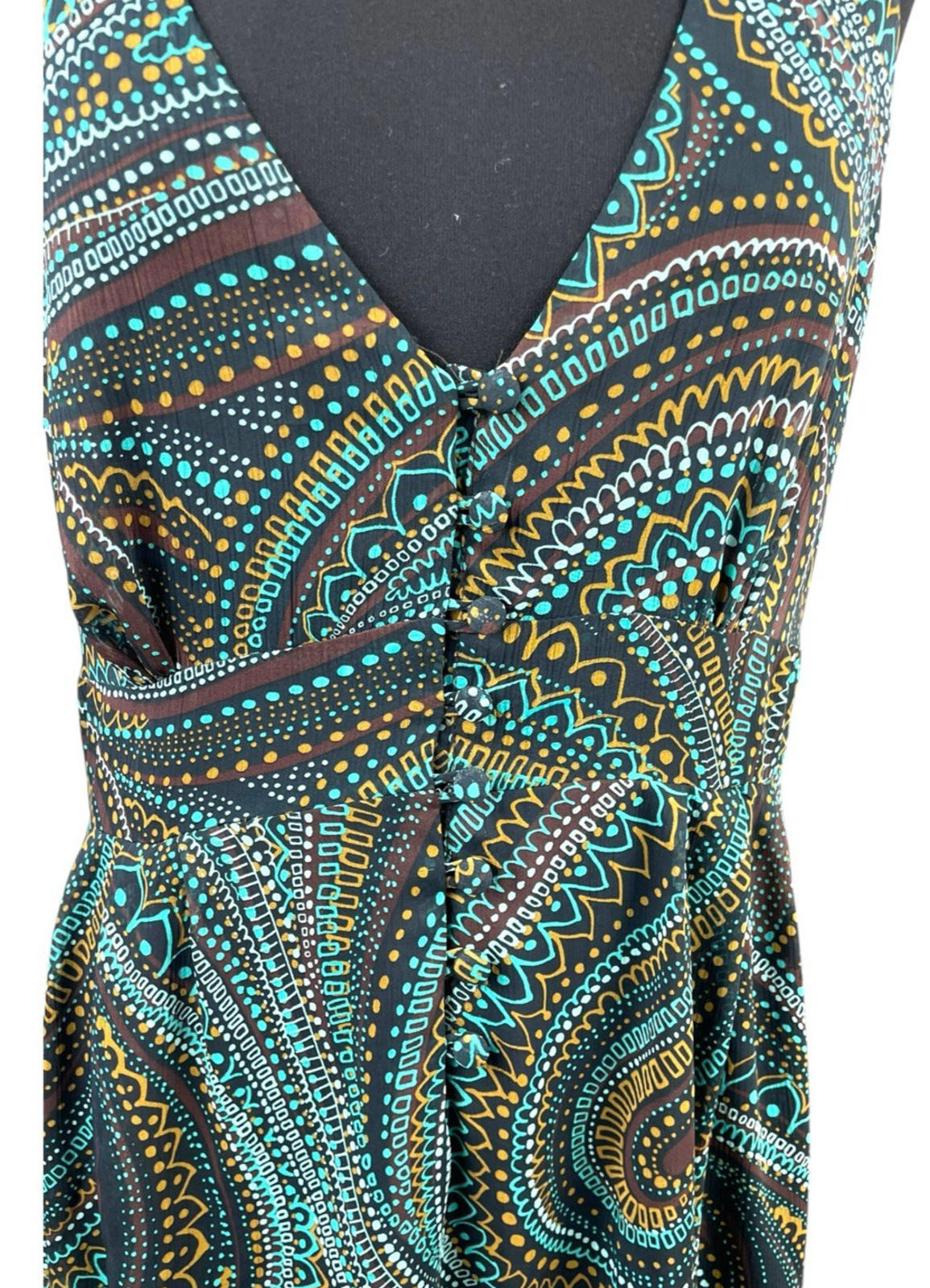 New Look Maxi Dress Halter Backless Women’s UK Size 16 Green & Brown Tribal