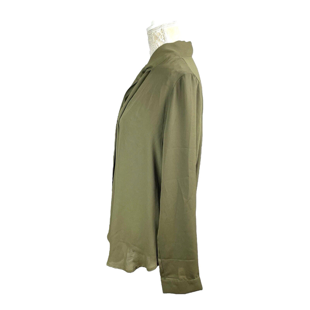 Yidarton Khaki Green Blouse Tie Neck Chiffon Women’s UK Size L (14)