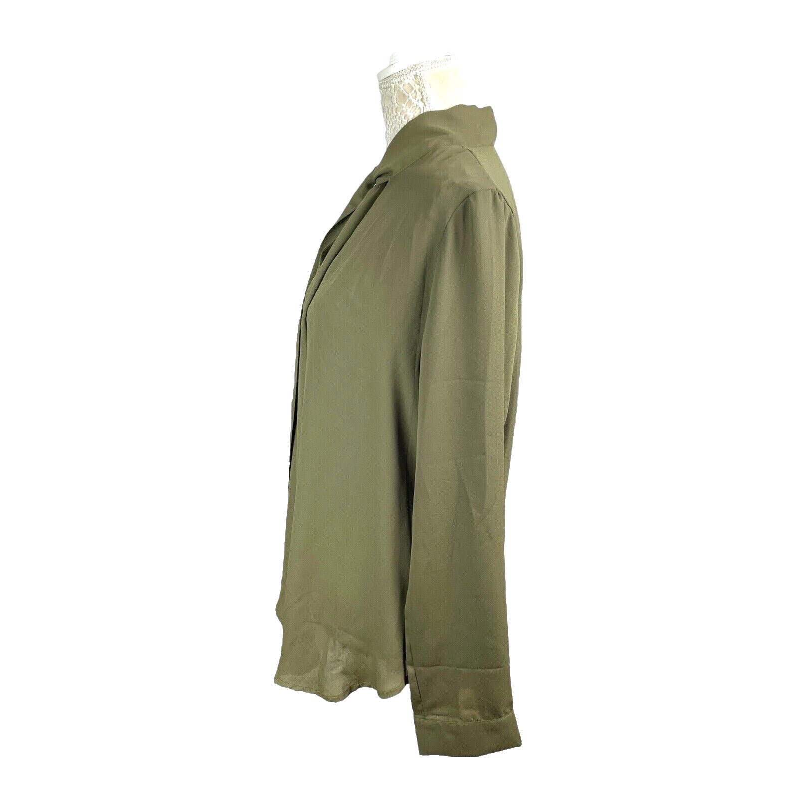 Yidarton Khaki Green Blouse Tie Neck Chiffon Women’s UK Size L (14)