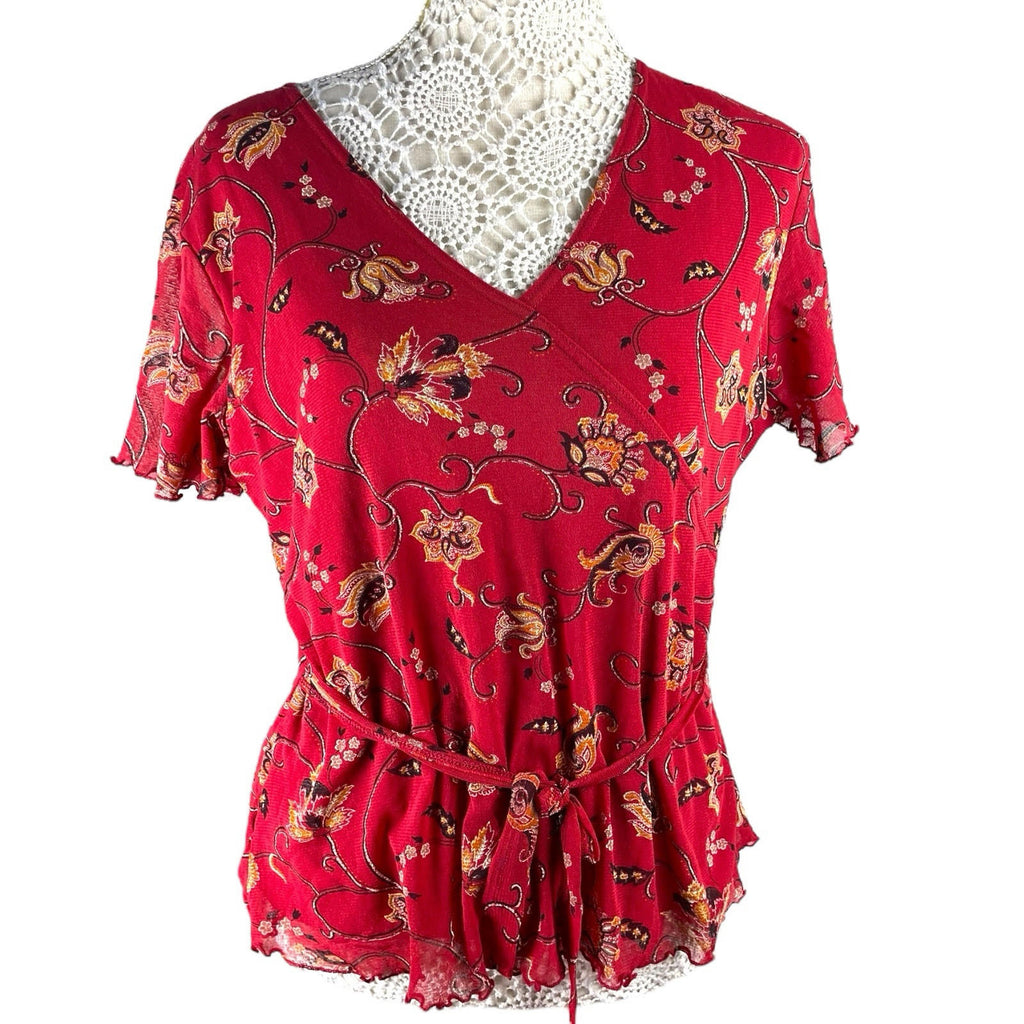 Bonmarche Blouse Red Floral Chiffon Top Women’s UK Size M (10-12)
