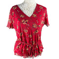Bonmarche Blouse Red Floral Chiffon Top Women’s UK Size M (10-12)
