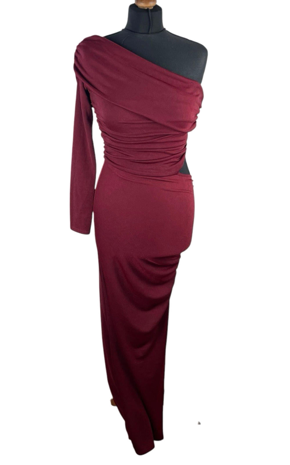 Boohoo Asymmetric-Neck Maxi Dress Women’s UK Size 8 One Shoulder Draped Red