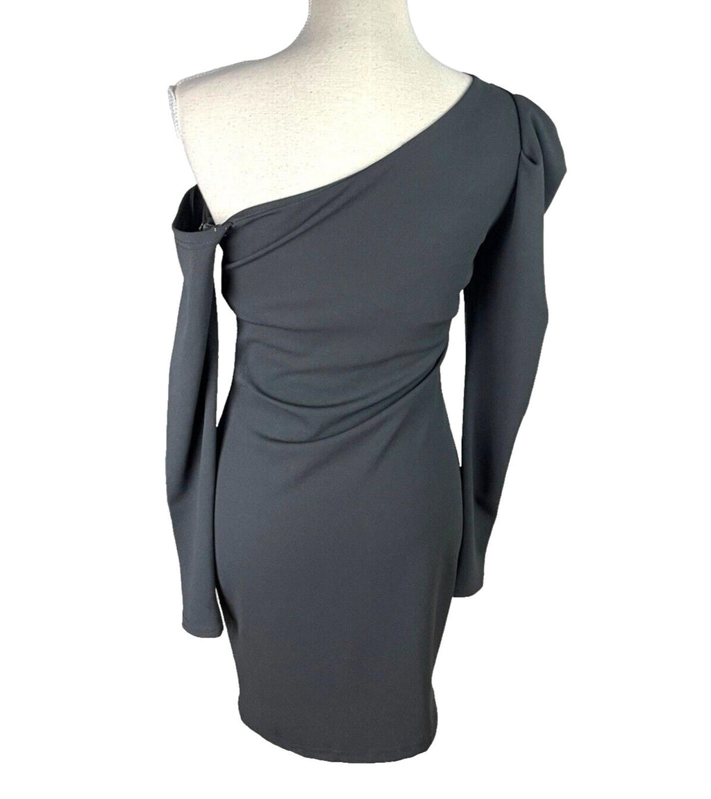 River Island Black Mini Dress One Shoulder Puff Sleeve Women’s UK Size 12