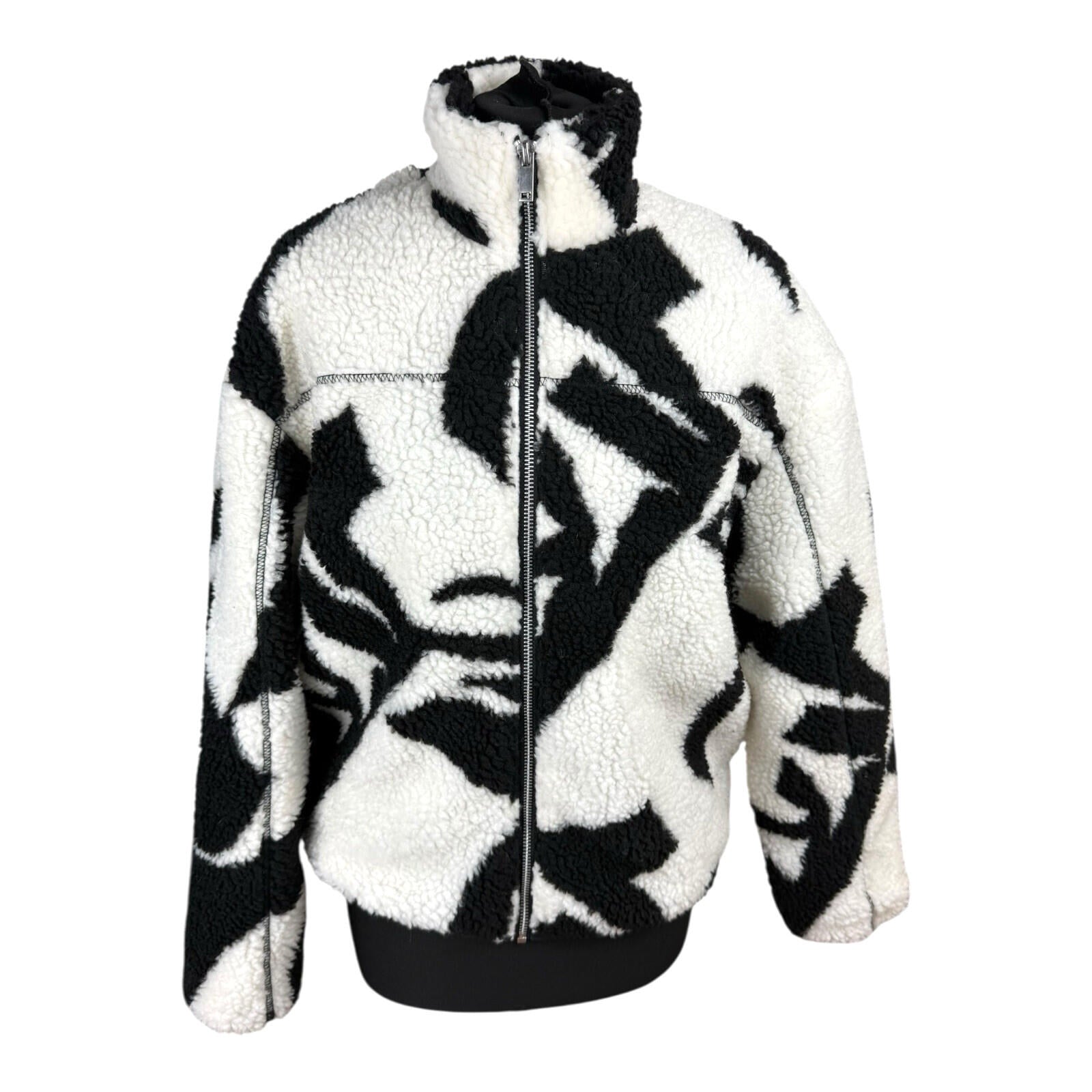 New Look Teddy Fleece Jacket Women’s UK Size S Zip Up Beige Black Coat