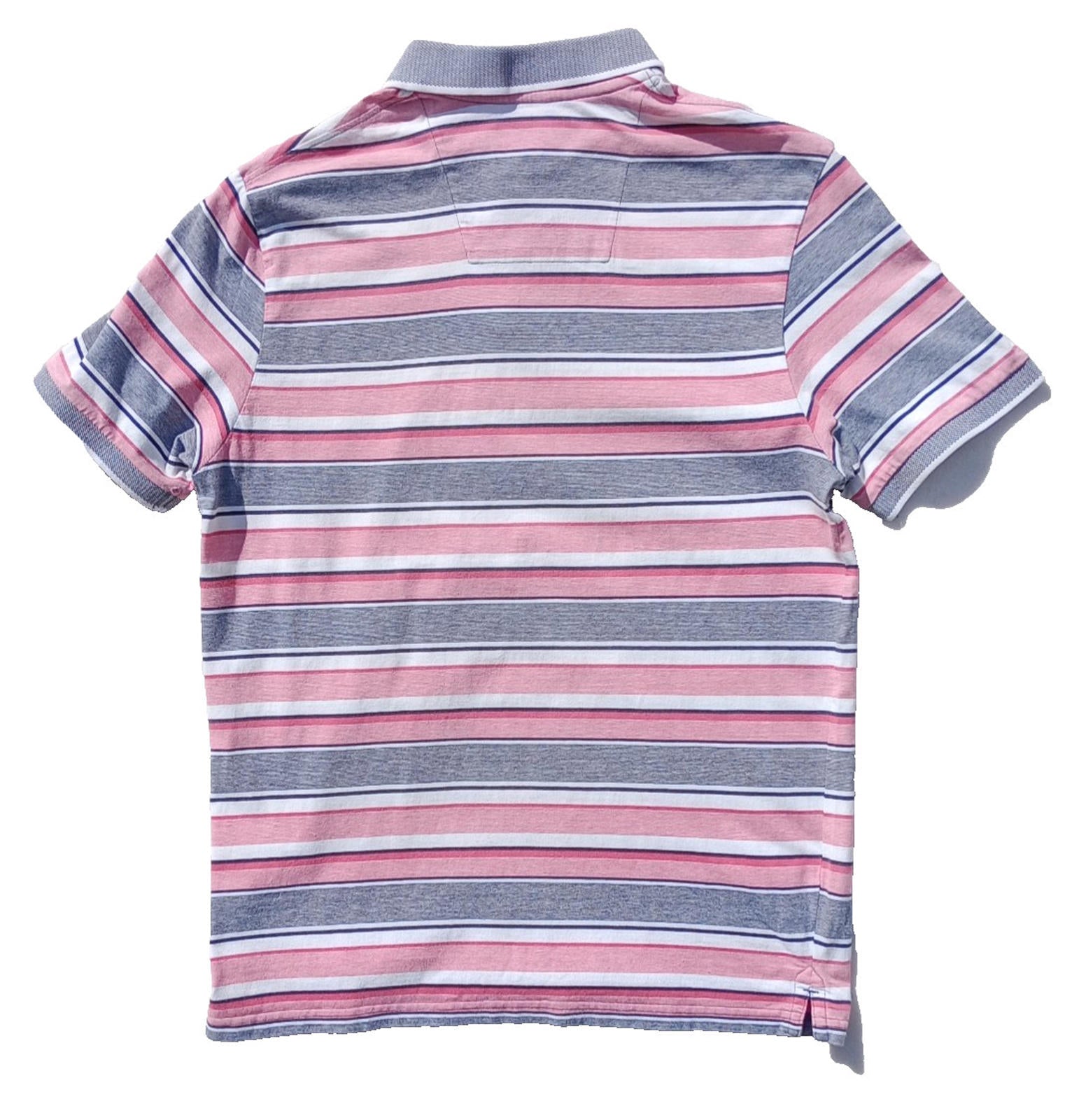 BHS Striped Polo Shirt Men's UK Size M Pink Grey 100% Cotton Embroidered Logo