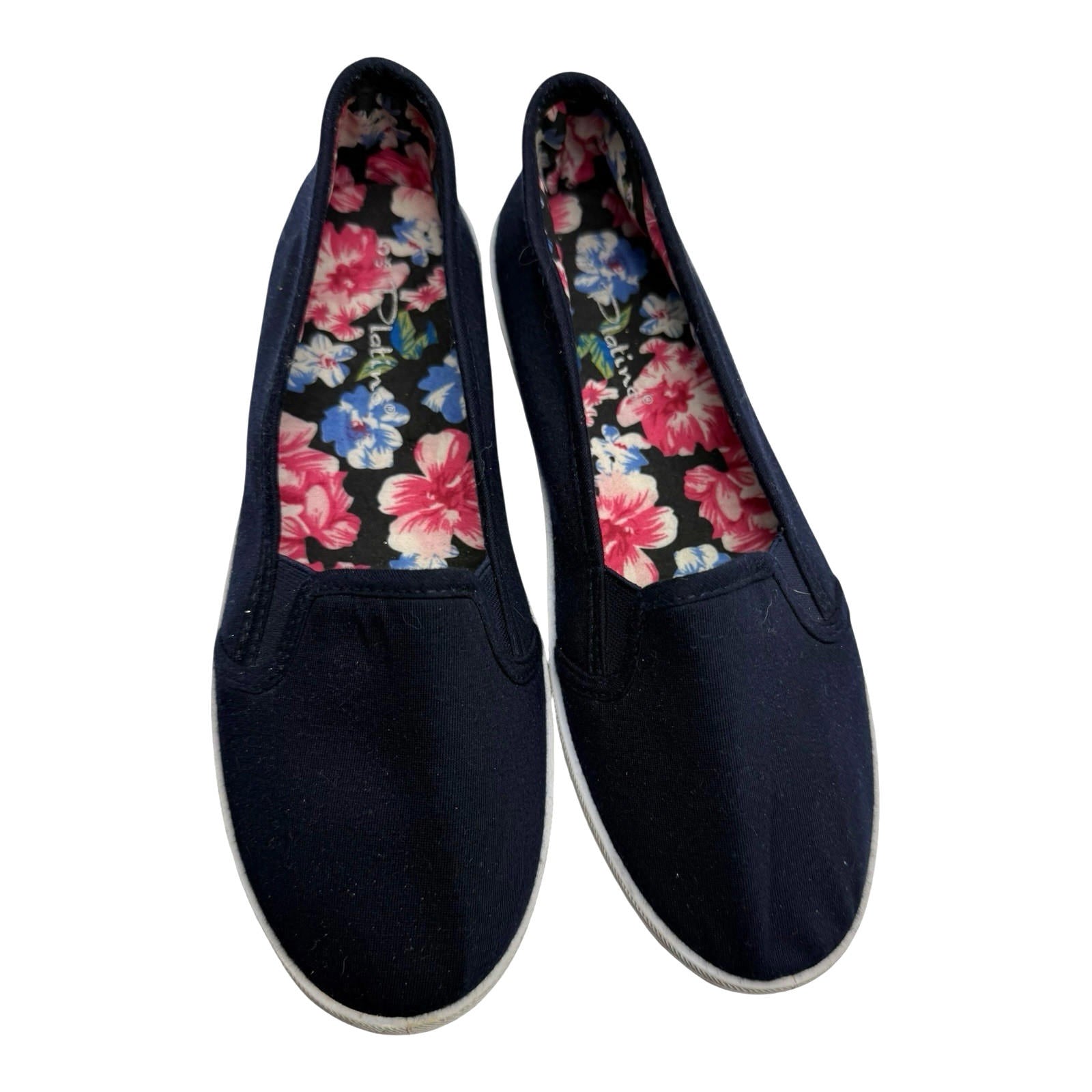 Platino Navy Blue Flat Slip On Shoes Memory Foam Sole Women’s UK Size