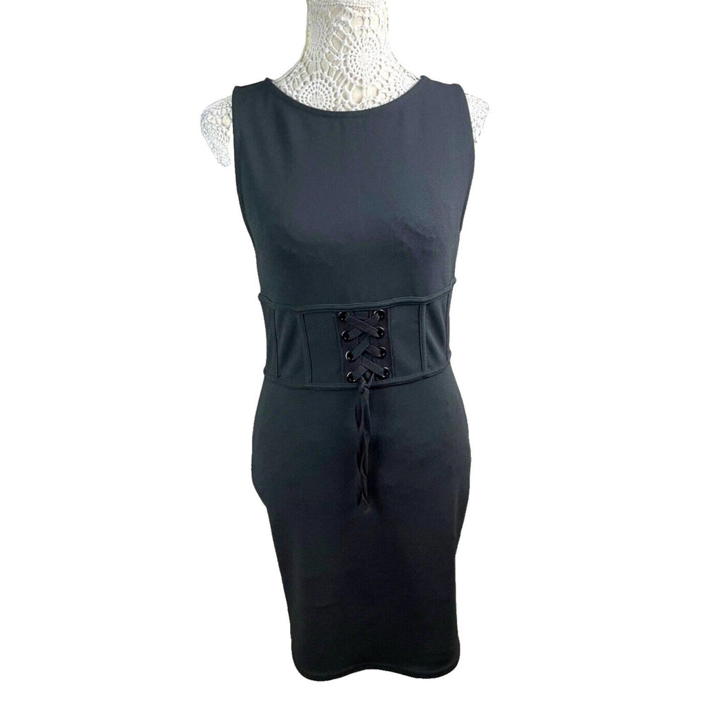 River Island Black Mini Dress Bodycon Corset Waist Women’s UK Size 12