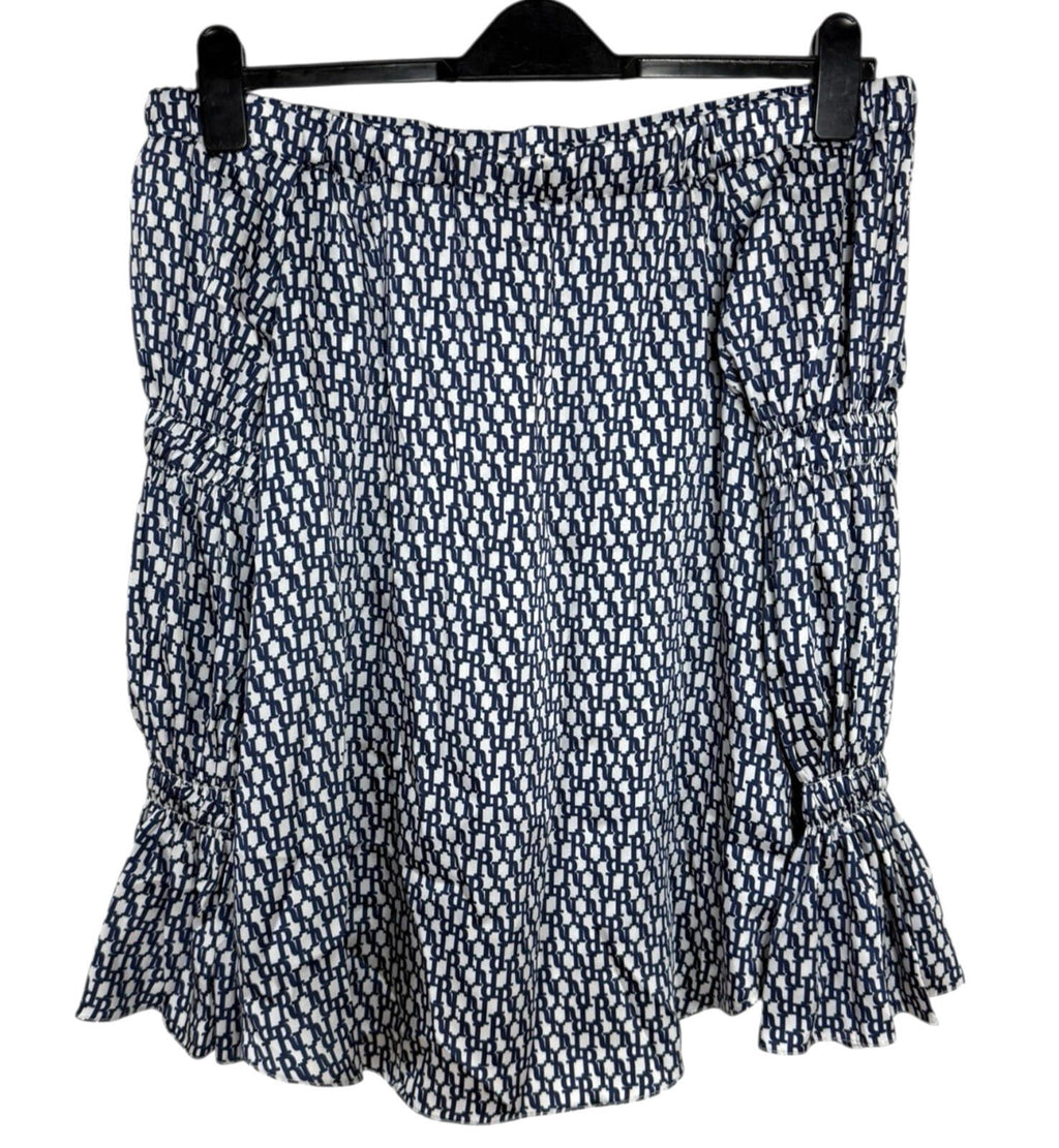 River Island Satin Off Shoulder Top Women’s UK Size 12 Logo Print White Navy