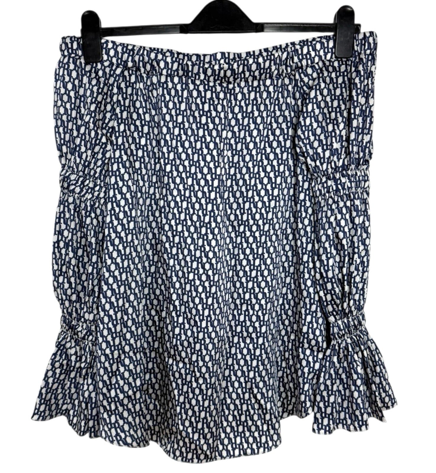 River Island Satin Off Shoulder Top Women’s UK Size 12 Logo Print White Navy